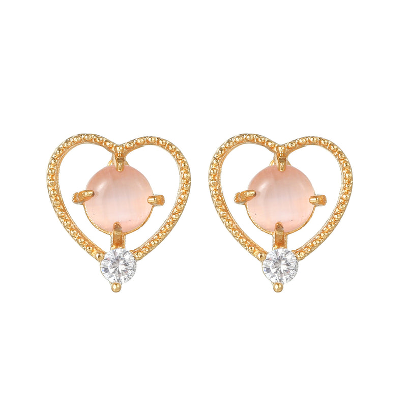 16 Pairs Pink Heart Stud Hoop Huggies Drop Earrings Set, 18K Gold Plated Stacking CZ & Pearl Designs, Planet Snowflake Moon Star
