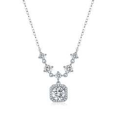 Geometric Square-Cut Moissanite Pendant Necklace in Sterling - Front View - FITINY Jewelry