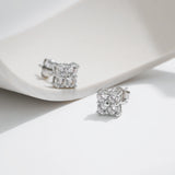 Floral Moissanite Stud Earrings in Sterling Silver - Detail View - FITINY Jewelry
