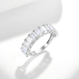 Close-up detail of triple excellent (3EX) cut facets on white gold plated moissanite ring