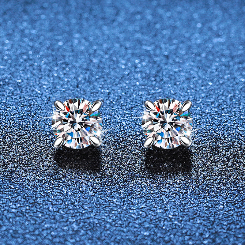 S925 Magnetic Moissanite / CZ Stud Earrings for Men Women, 1ct 6.5mm 4-Prong Round Cut, Inlaid Magnetic Earrings Non-Piercing Clip On Stud Earring