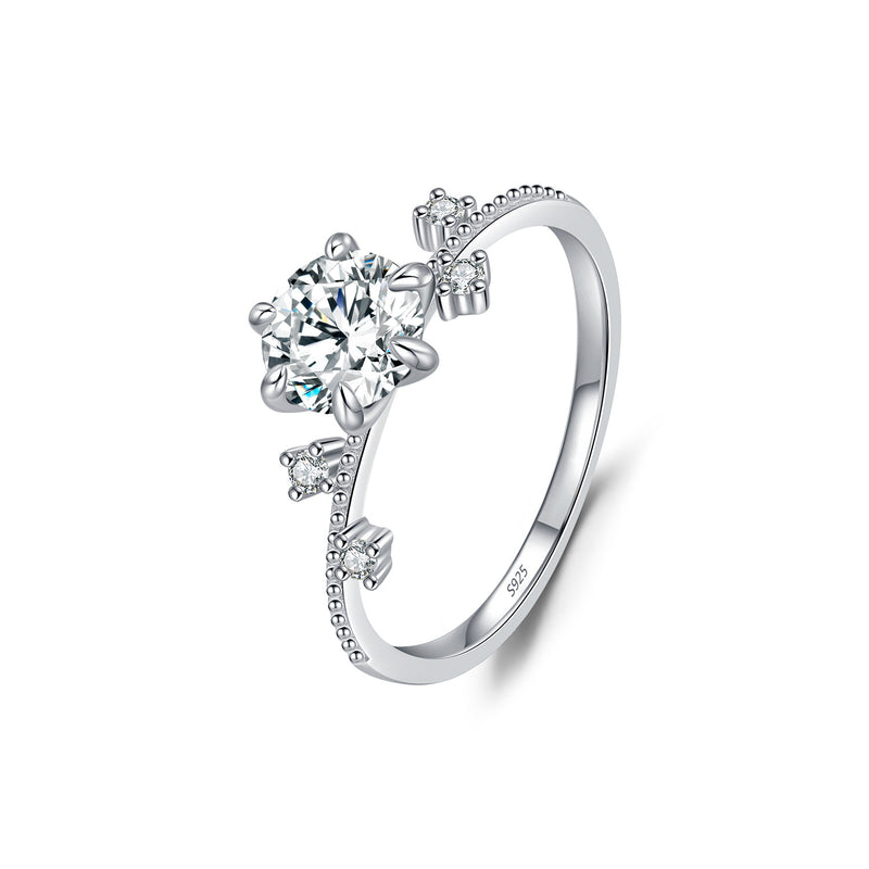 Classic Six-Prong Moissanite Ring in Sterling Silver – Geome - Front View - FITINY Jewelry