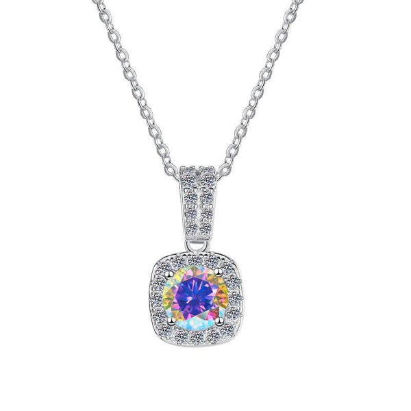 S925 Colorful Moissanite Pendant Necklace with Pavé-Set Halo & Hoop, 1ct D-Grade VVS1 Moissanite in 12 Dazzling Colors with GAR Certification, Sterling Silver Necklace - FITINY Jewelry