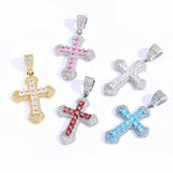 Geometric Cross Pendant Necklace with Cubic Zirconia Stones  - On Model View - FITINY