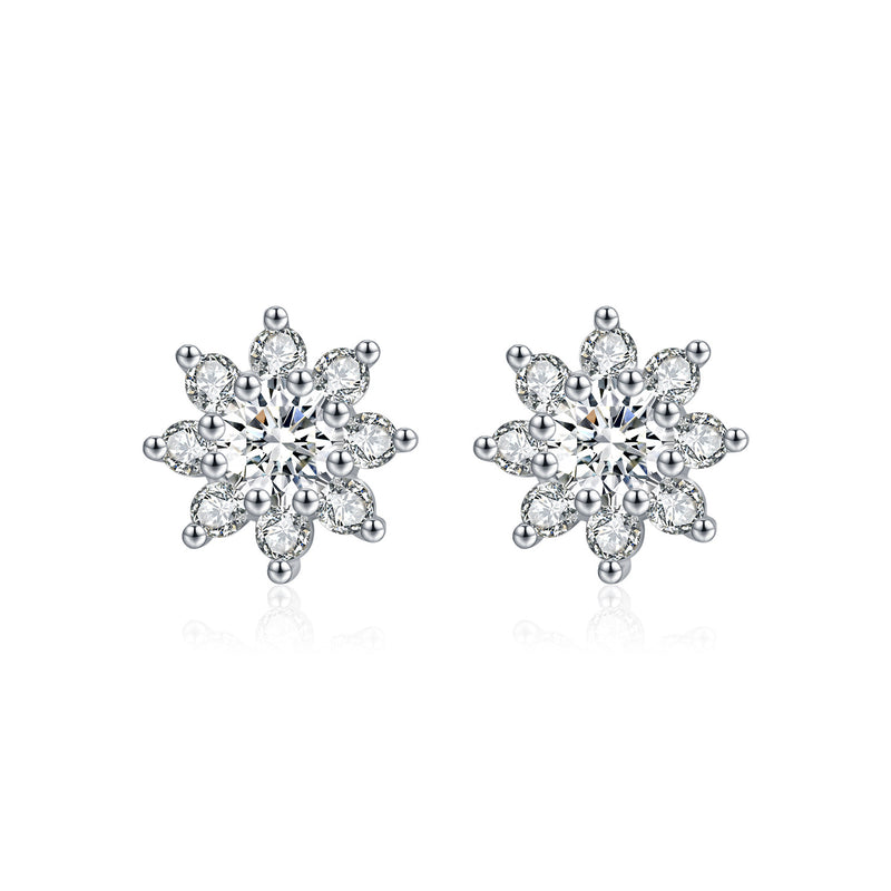 Floral Moissanite Stud Earrings in Sterling Silver – Chic Sn - Front View - FITINY Jewelry