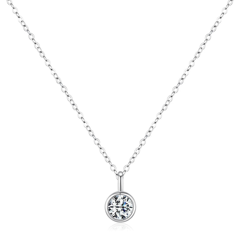 Round Moissanite Pendant Necklace in Sterling Silver – Minim - Front View - FITINY Jewelry