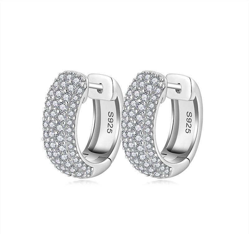 Double Row S925 Sterling Silver Stud Earrings with Premium M - Front View - FITINY Jewelry