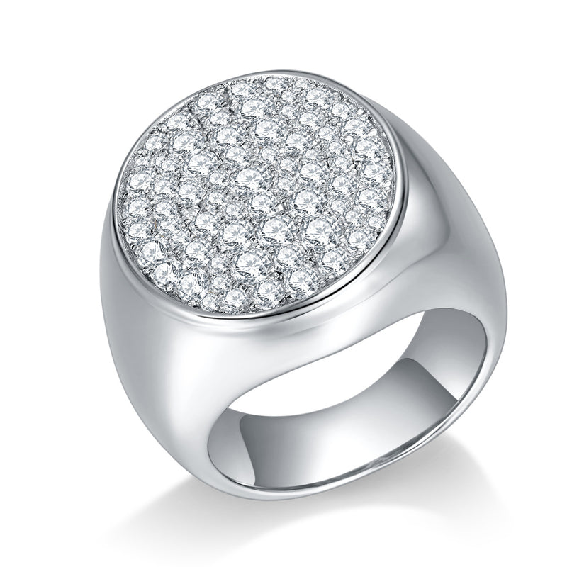 Men's White Gold-Tone Hip Hop Ring with Full Diamond-Like Mo - Front View - FITINY Jewelry