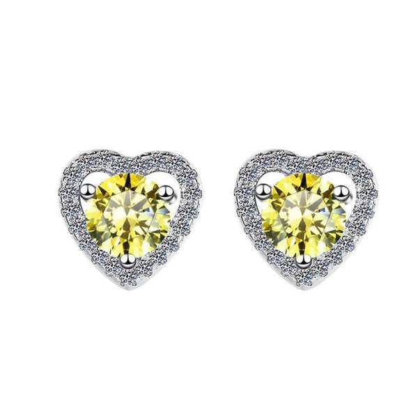 S925 Colorful Moissanite/CZ Heart Shape Halo Stud Earrings, 0.5ct D-Grade VVS Certificate, Hypoallergenic Sterling Silver Gift - FITINY Jewelry