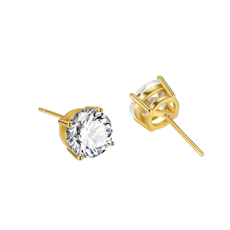 S925 Dazzling Classic 4-Prong CZ Stud Earrings, 2-8mm Round Cubic Zirconia Sterling Silver Earrings, 4 Color Options, Unisex Men Women Daily - Fitiny