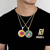 Hip Hop Round Photo Pendant Necklace with Cubic Zirconia in  - Front View - FITINY Jewelry