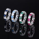 S925 Geometric Stackable Band CZ Ring, 5mm Cubic Zirconia, Sterling Silver Retro Statement Ring for Men and Women - Fitiny