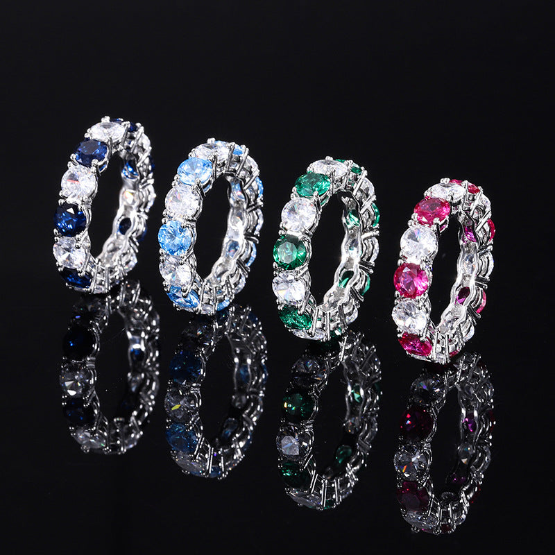 S925 Geometric Stackable Band CZ Ring, 5mm Cubic Zirconia, Sterling Silver Retro Statement Ring for Men and Women - Fitiny