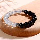 Geometric Black Obsidian & Aquamarine Bracelet in Sterling S - Gift Box - FITINY Jewelry