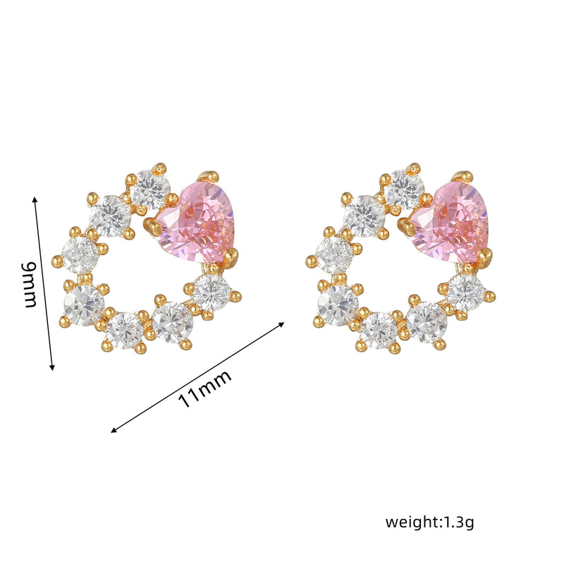 16 Pairs Pink Heart Stud Hoop Huggies Drop Earrings Set, 18K Gold Plated Stacking CZ & Pearl Designs, Planet Snowflake Moon Star