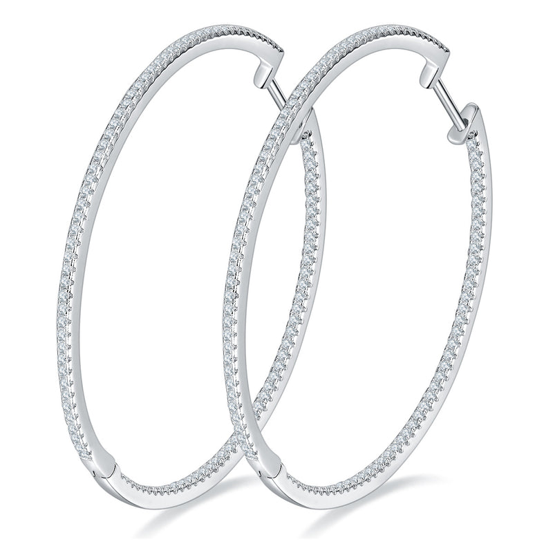 Front view of FITINY 50mm moissanite hoop earrings on white background