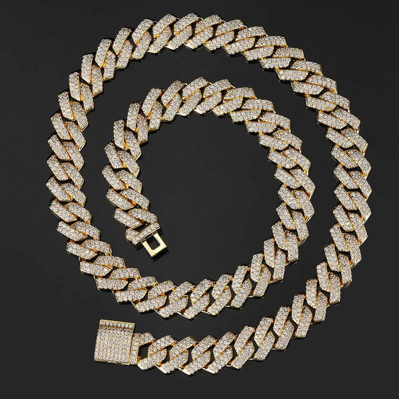 Diamond-Cut Cuban Chain Necklace in Gold or White Gold – Bol - Front View - FITINY Jewelry