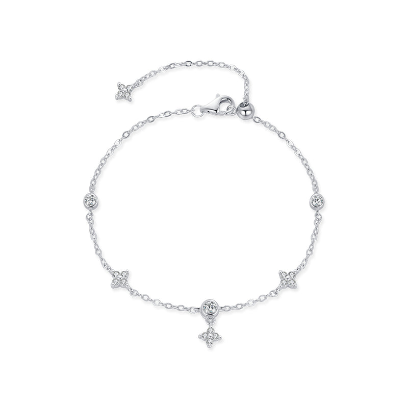 Four-Leaf Clover Bracelet in Sterling Silver with Sparkling  - Front View - FITINY Jewelry