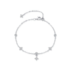 Four-Leaf Clover Bracelet in Sterling Silver with Sparkling  - Front View - FITINY Jewelry