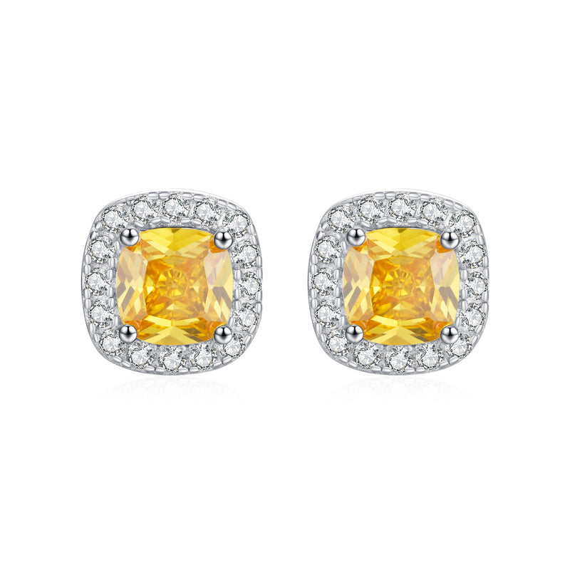 Geometric Square Cubic Zirconia Stud Earrings in Sterling Si - Front View - FITINY Jewelry