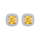 Front view of square cubic zirconia stud earrings in sterling silver on white background