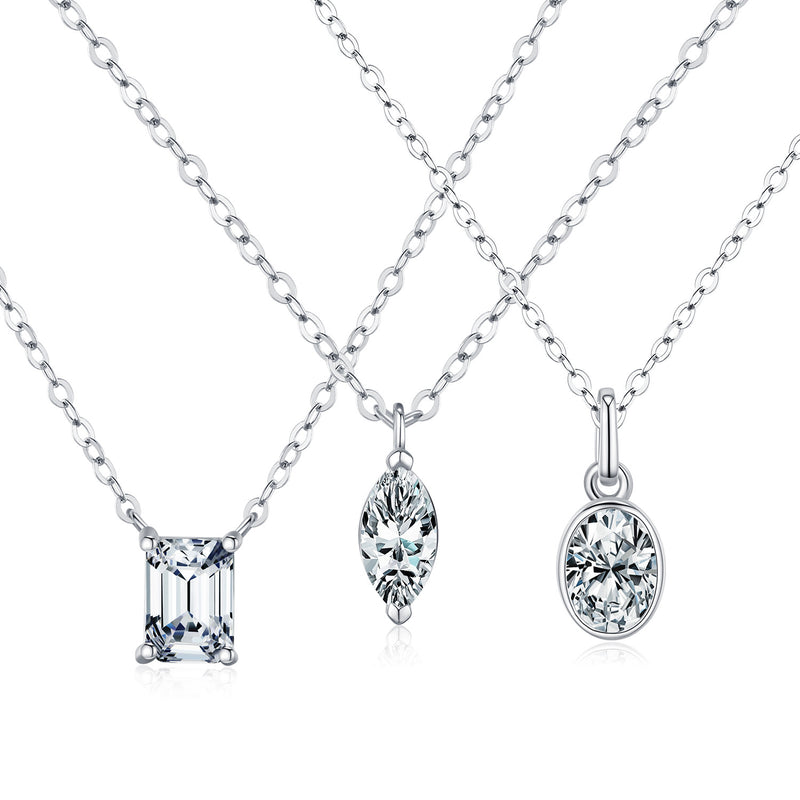 Geometric Moissanite Pendant Necklace in Sterling Silver – D - Front View - FITINY Jewelry