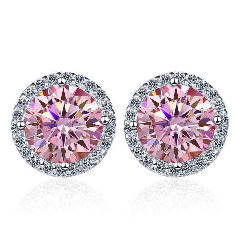 S925 Sakura Pink Moissanite Halo Stud Earrings, Sterling Silver D-Grade VVS Round-Cut Certificated Moissanite Jewelry for Men & Women, Simple & Stylish Gift for Wedding, Birthday, Anniversary - FITINY Jewelry