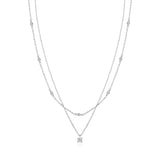 Close-up of sparkling moissanite stones set in 925 sterling silver on delicate chain