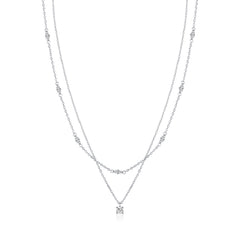 Geometric Double-Layer Clavicle Necklace in Sterling Silver  - Front View - FITINY Jewelry