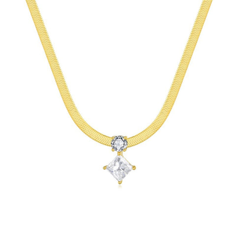 Princess-Cut Moissanite Snake Chain Necklace in Sterling Sil - Front View - FITINY Jewelry