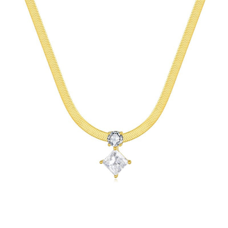 Princess-Cut Moissanite Snake Chain Necklace in Sterling Sil - Front View - FITINY Jewelry