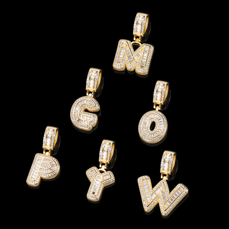 Hip Hop Letter Pendant Necklace with Cubic Zirconia in Gold  - Front View - FITINY Jewelry