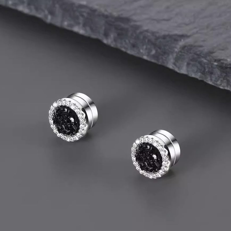 Multicolor Crystal Cluster Magnetic Round Halo Stud Earrings for Men Women, 6mm Round Crystal Inlaid Magnetic Earrings Non-Piercing Clip On Stud Earring - Fitiny