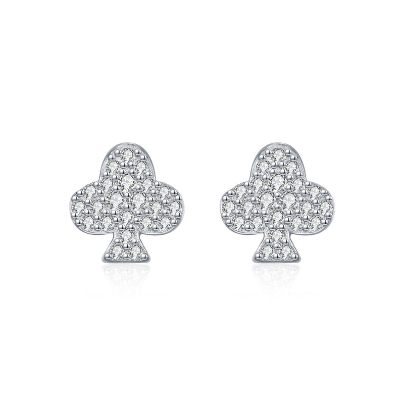 Clover Flower Moissanite Stud Earrings in Sterling Silver –  - Front View - FITINY Jewelry