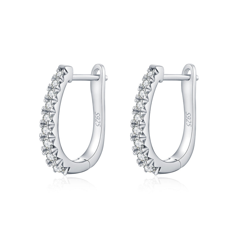 U-Shaped Sterling Silver Hoop Earrings with Pavé Zirconia St - Front View - FITINY Jewelry