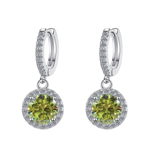 S925 Colorful Moissanite/CZ Round Halo Drop Earrings, 1ct D-Grade VVS Certificate, Hypoallergenic Sterling Silver Gift - FITINY Jewelry