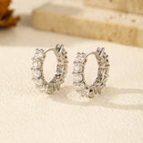 Geometric Moissanite Stud Earrings in Sterling Silver – Mode - On Model View - FITINY