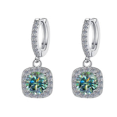 S925 Emerald Green Moissanite or CZ Square Halo Earrings with Pavé-Set Halo & Hoop, 1ct D-Grade VVS1 Round Moissanite with GAR certification, Sterling Silver Earrings - FITINY Jewelry