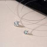 S925 Mermaid Tear Floating CZ Necklace, Sterling Silver Invisible Fishing Line 6-8mm Cubic Zirconia Pendant, 40+5cm Adjustable Dainty Minimalist Choker