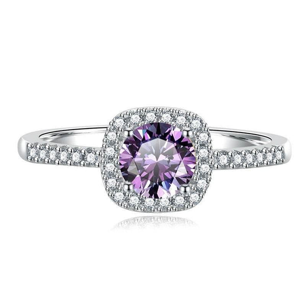 S925 Multicolor Moissanite Cushion Halo Adjustable Rings with Pavé-Set Band & Square Accents, 0.5ct-2ct D-Grade VVS Certificate, 12 Vibrant Colors, Sterling Silver Jewelry - FITINY Jewelry