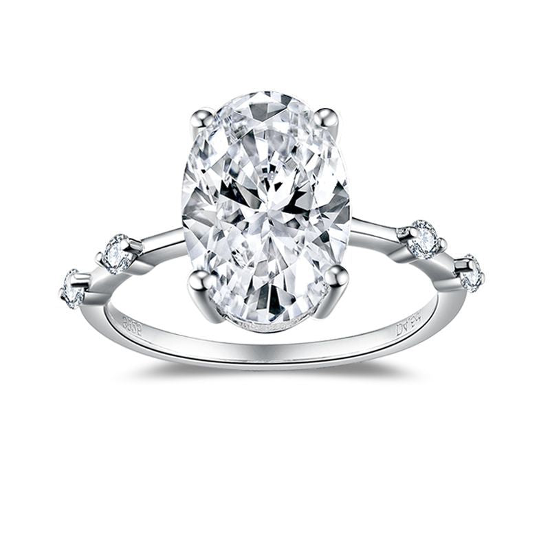 Elegant Oval Moissanite Ring — 4.5 Carat Brilliant Cut in St - Front View - FITINY Jewelry
