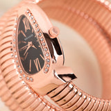 Serpentine Quartz Watch with Fashionable Diamond-Studded Bracelet, Open Cuff Ladies' Watch Snake Shaped Tiny Watch