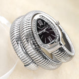 Serpentine Quartz Watch with Fashionable Diamond-Studded Bracelet, Open Cuff Ladies' Watch Snake Shaped Tiny Watch