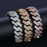 Triple-Row Cuban Link Bracelet with Diamond-Cut Rhinestones  - Front View - FITINY Jewelry