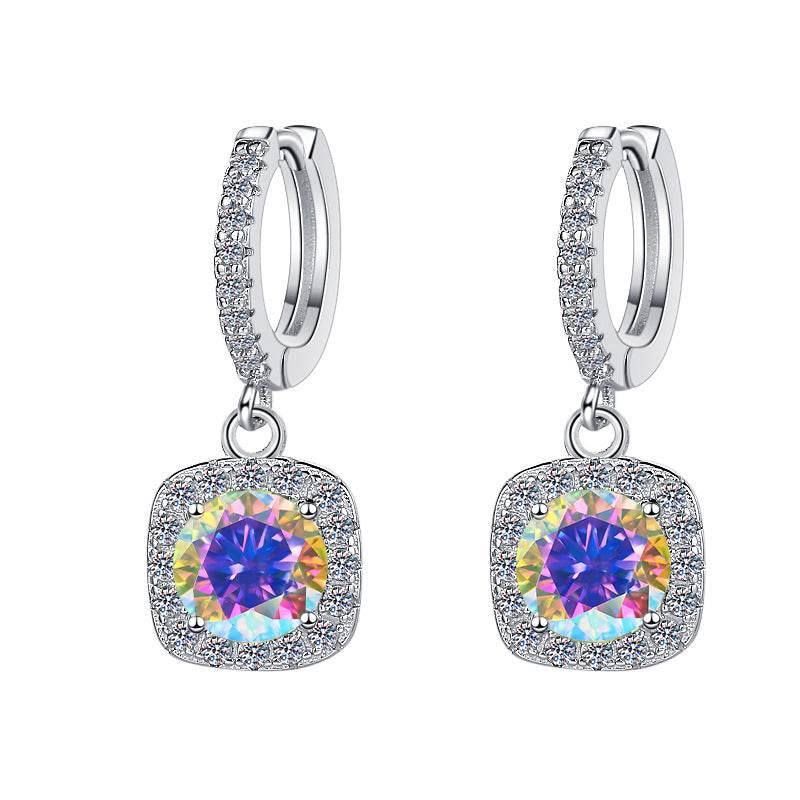 S925 Colorful Moissanite Halo Earrings with Pavé-Set Halo & Hoop, VVS1 Certified, 12 Vibrant Colors , Sterling Silver - FITINY Jewelry