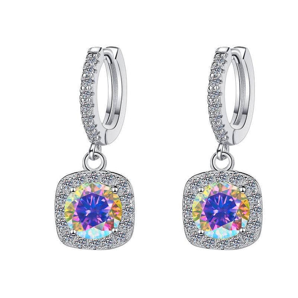 S925 Colorful Moissanite Halo Earrings with Pavé-Set Halo & Hoop, VVS1 Certified, 12 Vibrant Colors , Sterling Silver - FITINY Jewelry