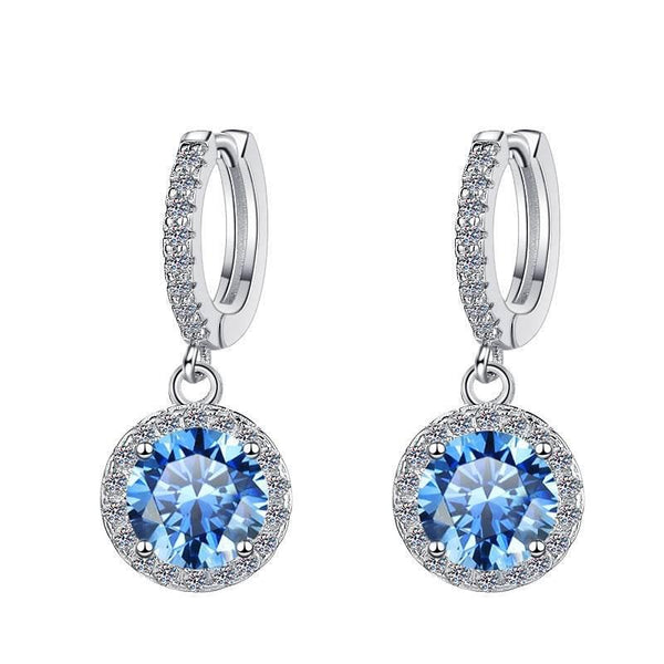 S925 Colorful Moissanite/CZ Round Halo Drop Earrings, 1ct D-Grade VVS Certificate, Hypoallergenic Sterling Silver Gift - FITINY Jewelry