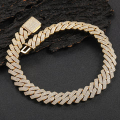 Triple-Row Diamond-Cut Cuban Chain Necklace with Cubic Zirco - Front View - FITINY Jewelry