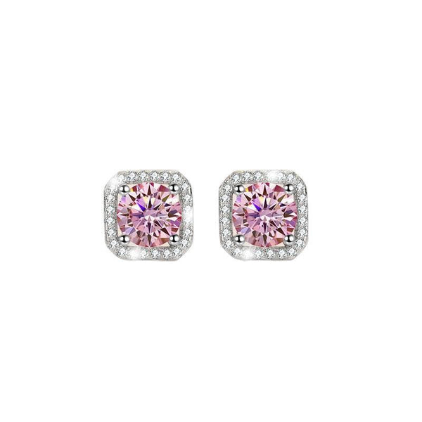 S925 Colorful Moissanite/CZ Square Halo Earrings, 0.5-1ct D-Grade VVS Certificate, Hypoallergenic Sterling Silver Jewelry Gift - FITINY Jewelry