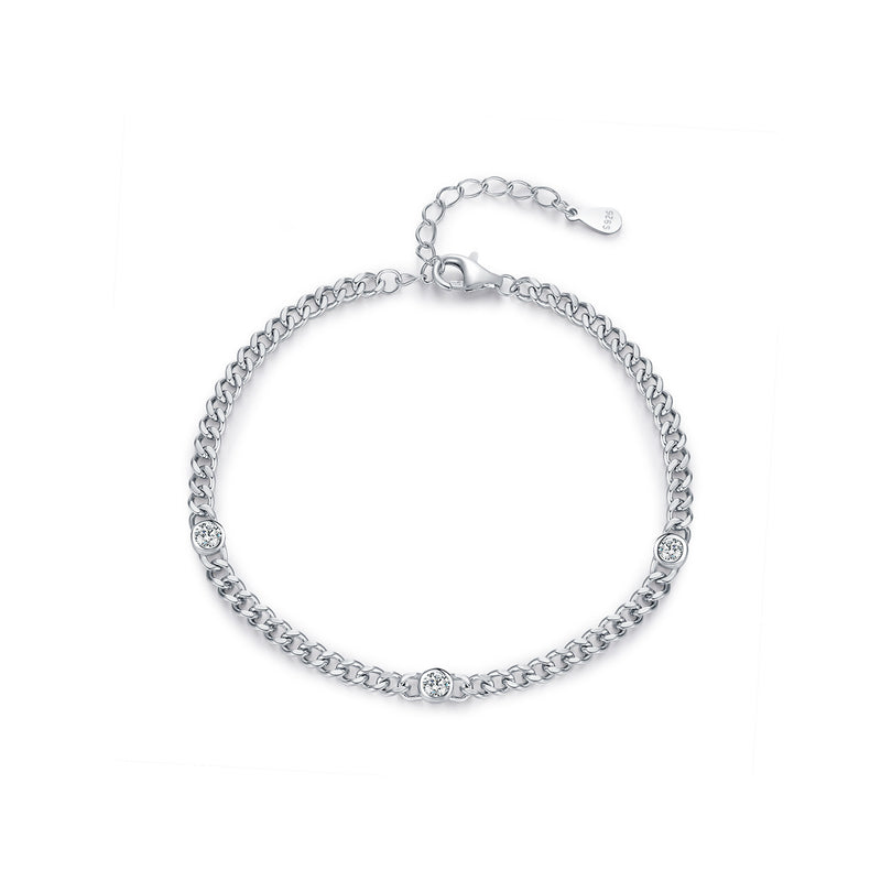Geometric Punk Style Moissanite Bracelet in Sterling Silver - Front View - FITINY Jewelry